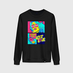 Свитшот хлопковый женский Поп арт девушка с телефоном, цвет: черный