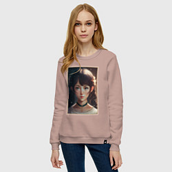 Свитшот хлопковый женский Прелестная девочка с лепестками цветов, цвет: пыльно-розовый — фото 2