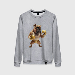 Свитшот хлопковый женский Собака занимается боксом, цвет: меланж