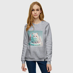 Свитшот хлопковый женский Толстый снежный котик пастельные цвета, цвет: меланж — фото 2