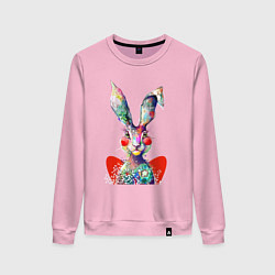 Свитшот хлопковый женский Влюблённый акварельный заяц с сердцем, цвет: светло-розовый