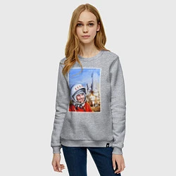Свитшот хлопковый женский Юрий Гагарин на космодроме, цвет: меланж — фото 2