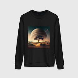 Свитшот хлопковый женский Дерево на марсе и сатурн, цвет: черный