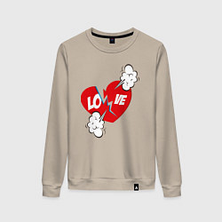 Свитшот хлопковый женский Разбитое красное сердце, цвет: миндальный