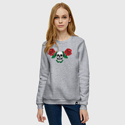 Свитшот хлопковый женский Череп и красные розы, цвет: меланж — фото 2