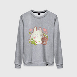 Свитшот хлопковый женский Тоторо и цветок, цвет: меланж