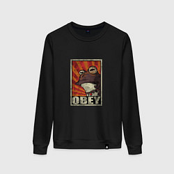 Свитшот хлопковый женский Obey frog, цвет: черный