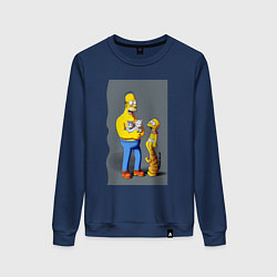 Свитшот хлопковый женский Homer Simpson and cats - нейросеть арт, цвет: тёмно-синий