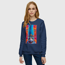 Свитшот хлопковый женский Кошка по имени Мардж - нейросеть - art, цвет: тёмно-синий — фото 2