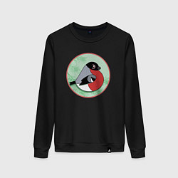 Свитшот хлопковый женский Снегирь на ветке, цвет: черный