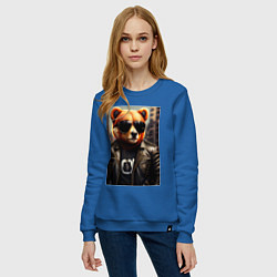 Свитшот хлопковый женский Медведь рокер, цвет: синий — фото 2