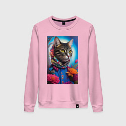 Свитшот хлопковый женский Кот модник - нейросеть, цвет: светло-розовый