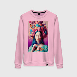 Свитшот хлопковый женский Сладкая женщина и пирожные - нейросеть, цвет: светло-розовый