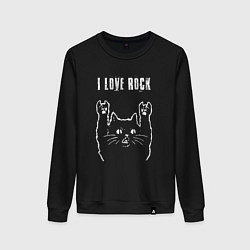 Свитшот хлопковый женский I love rock рок кот, цвет: черный