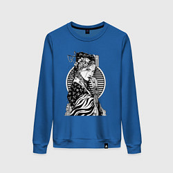 Свитшот хлопковый женский Японская гейша в чб, цвет: синий