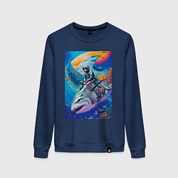 Свитшот хлопковый женский Cyber shark - ocean and space - art, цвет: тёмно-синий