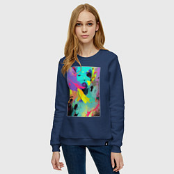 Свитшот хлопковый женский Portrait of an unfamiliar girl - pop art, цвет: тёмно-синий — фото 2