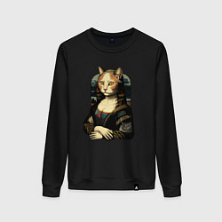 Свитшот хлопковый женский Кошка Мона Лиза, цвет: черный