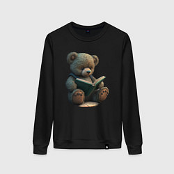 Свитшот хлопковый женский Читающий медвежонок, цвет: черный