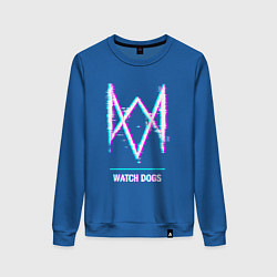 Свитшот хлопковый женский Watch Dogs в стиле glitch и баги графики, цвет: синий