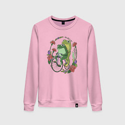 Свитшот хлопковый женский Лягушки на велосипеде, цвет: светло-розовый