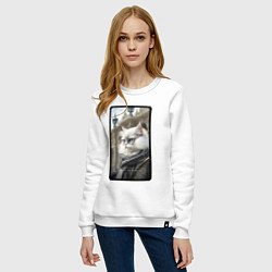 Свитшот хлопковый женский Санкт-Петербург котик, цвет: белый — фото 2