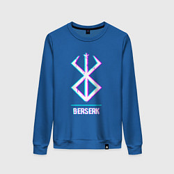 Свитшот хлопковый женский Символ Berserk в стиле glitch, цвет: синий