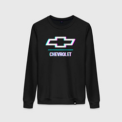 Свитшот хлопковый женский Значок Chevrolet в стиле glitch, цвет: черный