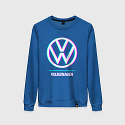 Свитшот хлопковый женский Значок Volkswagen в стиле glitch, цвет: синий