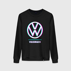 Свитшот хлопковый женский Значок Volkswagen в стиле glitch, цвет: черный