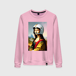 Свитшот хлопковый женский Мона Лиза в шлеме - нейросеть, цвет: светло-розовый