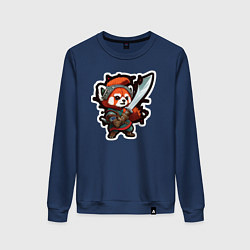 Свитшот хлопковый женский Красная панда воин, цвет: тёмно-синий
