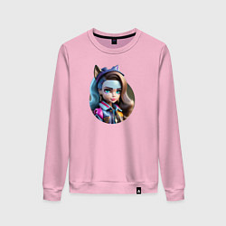 Свитшот хлопковый женский Девушка волчонок, цвет: светло-розовый