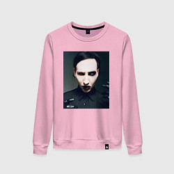Свитшот хлопковый женский Marilyn Manson фотопортрет, цвет: светло-розовый