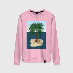 Женский свитшот Кот под пальмой на острове