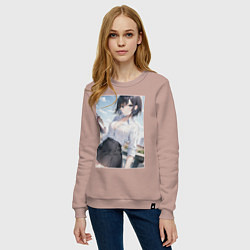 Свитшот хлопковый женский Anime girl in town, цвет: пыльно-розовый — фото 2