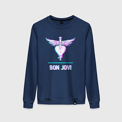 Свитшот хлопковый женский Bon Jovi glitch rock, цвет: тёмно-синий