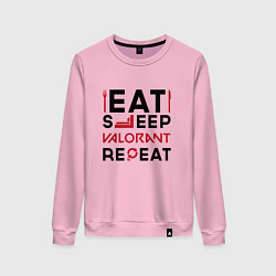Свитшот хлопковый женский Надпись: eat sleep Valorant repeat, цвет: светло-розовый