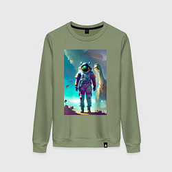 Женский свитшот Космонавт на планете динозавров - нейросеть