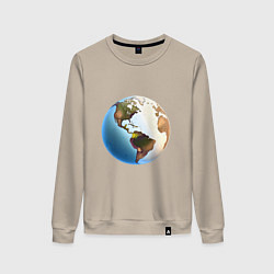 Свитшот хлопковый женский Глобус мира, цвет: миндальный