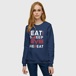 Свитшот хлопковый женский Надпись eat sleep EVE repeat, цвет: тёмно-синий — фото 2