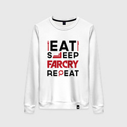 Свитшот хлопковый женский Надпись: eat sleep Far Cry repeat, цвет: белый