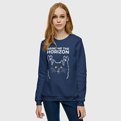 Свитшот хлопковый женский Bring Me the Horizon rock cat, цвет: тёмно-синий — фото 2