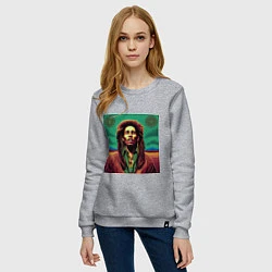 Свитшот хлопковый женский Digital Art Bob Marley in the field, цвет: меланж — фото 2