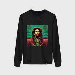 Свитшот хлопковый женский Digital Art Bob Marley in the field, цвет: черный