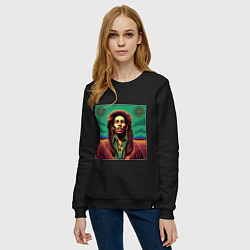 Свитшот хлопковый женский Digital Art Bob Marley in the field, цвет: черный — фото 2