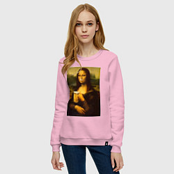 Свитшот хлопковый женский Мона Лиза с пивом, цвет: светло-розовый — фото 2