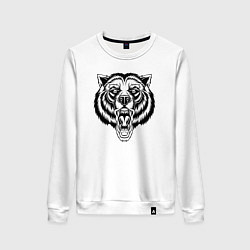 Свитшот хлопковый женский B&W - Яростный медведь, цвет: белый