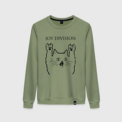 Свитшот хлопковый женский Joy Division - rock cat, цвет: авокадо