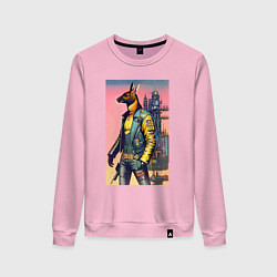 Свитшот хлопковый женский Kangaroo - cyberpunk - neural network - art, цвет: светло-розовый